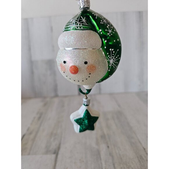 Patricia Breen good day night snowman green ornament bedtime star green glitter - Picture 1 of 8